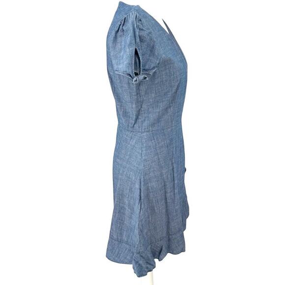 J.Crew Women's Size 2 Blue Chambray Dress Short Sleeve Ruffle Hem 100% Cotton - Picture 4 of 9